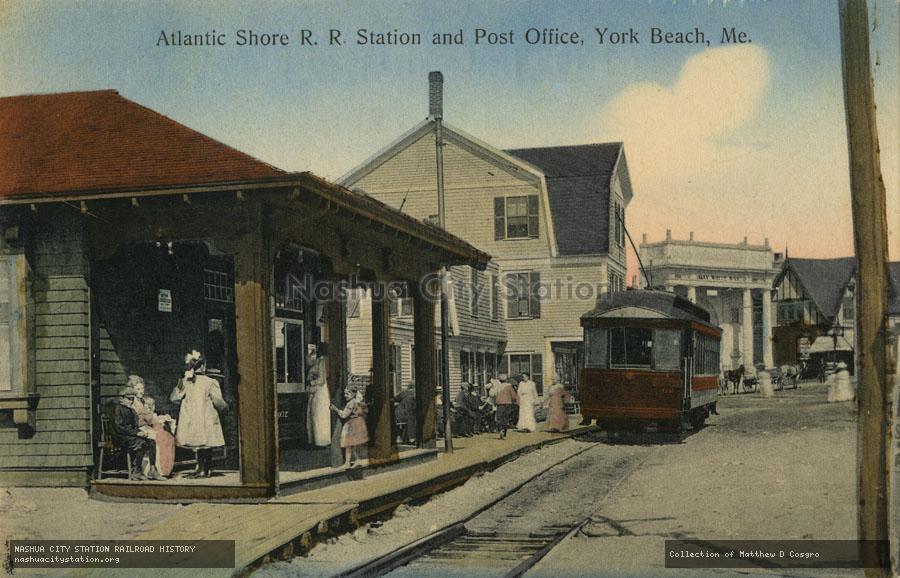 Postcard: Atlantic Shore Railroad Station and Post Office, York Beach, Maine